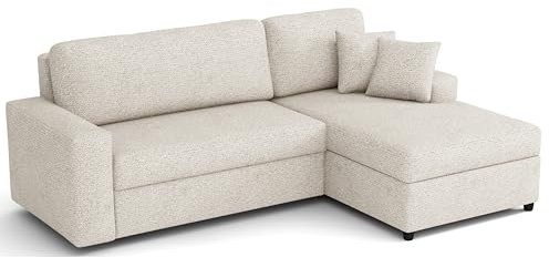 MEBLE-LUX - Ecksofa mit Schlaffunktion und Bettkasten Sofia L, Eckcouch Federkern 242 cm Breit, Sofa L Form Universal (Rechts oder Links), Couch Gewebestoff, Sofa Beige