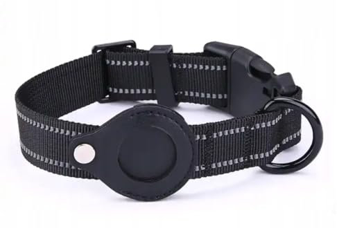 PetMix - Hundehalsband - Halsband für Hund - Halsband mit GPS-Tracker-Halterung - mit Platz für GPS - mit Trackerhalterung - Dog Collar (Schwarz, S)