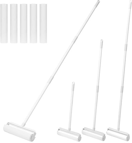 QWORK® 24 cm ausziehbarer Fusselroller für Tierhaare mit staubdichter Abdeckung, 6 Nachfüllpackungen (300 Blatt), Verstellbarer Griff 25-124cm