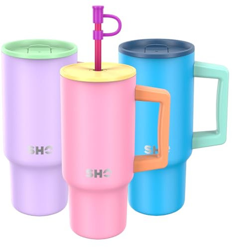 SHO XL Tumbler - Insulated Stainless Steel Reusable Water Bottle Iced Coffee Travel Mug with Handle, Straw Lid & Slider Lid - 900ml / 30 oz - Cold 24 Hours - Hot 12 Hours (Citrus Splash, 900ml)