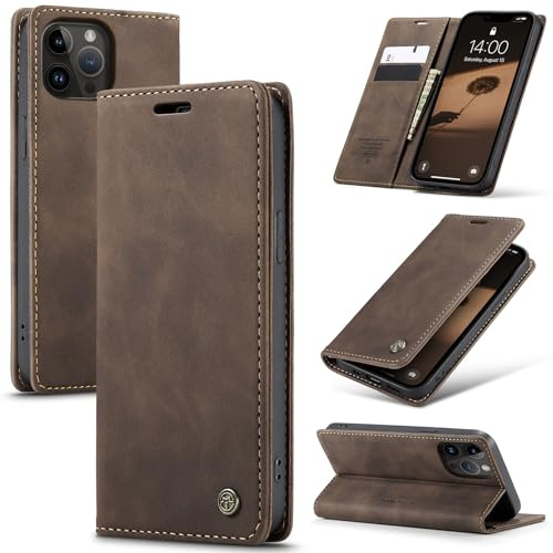 Lanranwa Handyhülle für iPhone 13 Pro Max 5G Hülle Premium Lederhülle Klappbar Flip Case Handytasche Schutzhülle Klapphülle Standfunktion für iPhone 13 Pro Max -Kaffee