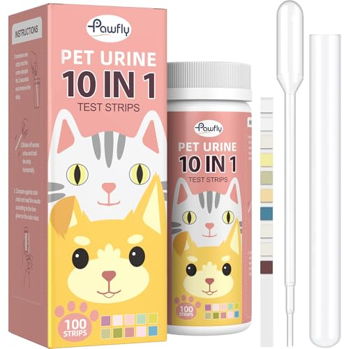 Pawfly Urin Teststreifen für Hunde Katzen 100 Stück 10 in 1 Haustier Urin Teststreifen für 10 Parameter Harnwegsinfekt Prüfstreifen Veterinär Urinanalyse für Leukozyten Protein Keton Glukose pH Mehr