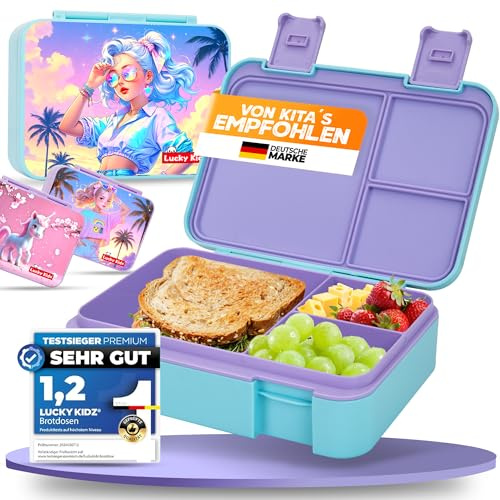 LUCKY KIDZ® Brotdose Kinder – auslaufsichere Lunchbox mit Fächern – Bento Box BPA-frei aus PP & ABS – spülmaschinengeeignet für Schule und Kindergarten – Premium Snackbox für gesunde Mahlzeiten