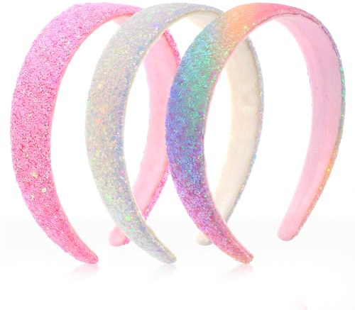 Lot de 3 bandeaux à paillettes pour fille - Serre-tête large et épais - Rose - Accessoire de cheveux pour femme - Pour bal, fête (multicolore, 3 couleurs)