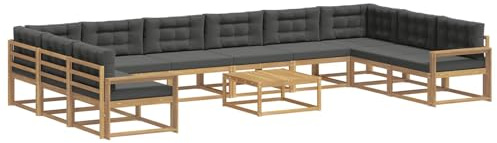 vidaXL Outdoor-Sofagarnitur mit Kissen 11 pcs Weiß und Anthrazit, Akazienholz Garten-Sofa-Set, Moderne Outdoor-Sitzgruppe, Bequeme Bänke für Terrasse, Garten, Poolmöbel