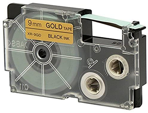 CASIO XR-9GD1 Beschriftungsband 9 mm für Labelprinter, Schwarz auf Gold | Bandbreite 9 mm; Druckfarbe Schwarz, Bandfarbe Gold; passend für CASIO Labelprinter.