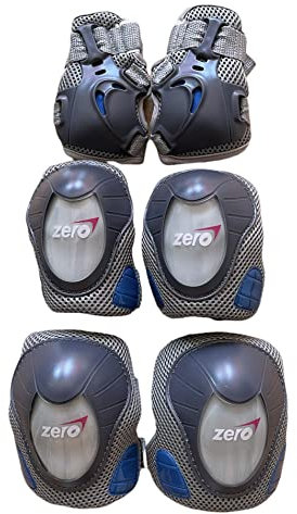 Zero - Ellbogenschützer, Knieschützern, Handgelenkschützern - 6 TLG.-Set, Größe S für Personen 25 bis 50 kg, TÜV geprüft, grau, blau, bequemes Innenfutter, sichere Klettverschlüsse