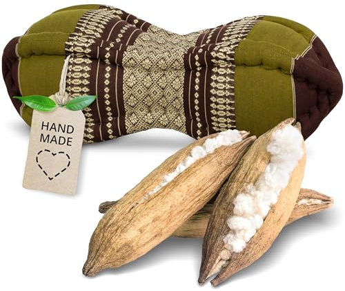 livasia Nackenstützkissen Papayakissen - Ø 13x43cm - Nackenkissen Papayaform, Sofakissen, Lesekissen mit Kapok, Kissen für Garten und Balkon, Reisekissen handgefertigt (Braun/Grün)