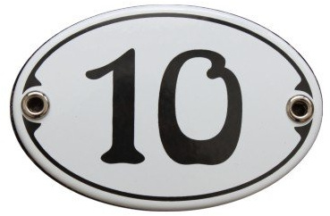 Nummer 10 Emaille Schild Zimmer Jugendstil Türschild 7 x 10,5 cm Wandschild Haus Nummer Emailschild oval weiß (ohne Holzrahmen)