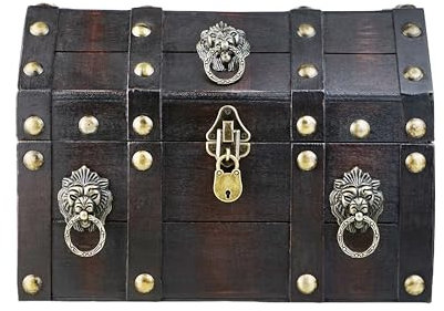 BRYNNBERG Schatztruhe mit Schloss, Vintage Look, Lionshead M, Optimal - Aufbewahrungsbox, Schmuckkasten, Dekorative Truhe, Geheimfach, Antik-Design - 33x23x24 cm - Schwarz
