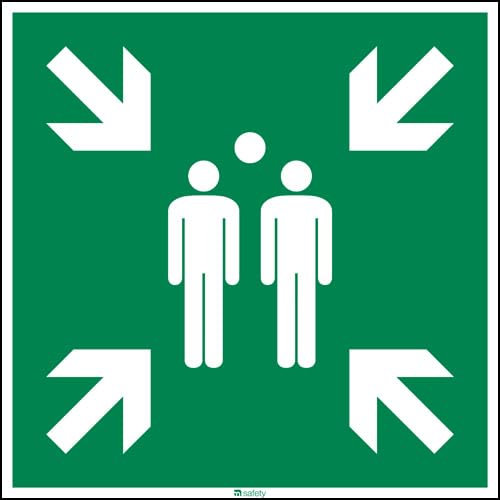 Rettungszeichen Sammelstelle [E007], Aluminium 400x400 mm, langnachleuchtend, witterungsbeständig, ASR A1.3 / ISO 7010