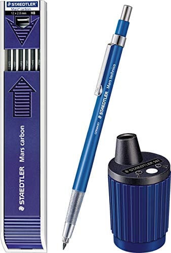 STAEDTLER Mars Technico 780 C Fallminenstift, hohe Qualität, mit Metallclip und HB Mine + Fallminen HB und Spitzdose