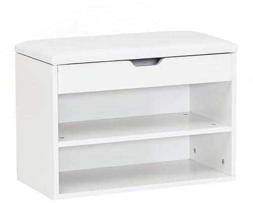FineBuy Schuhbank mit Sitzfläche Garderoben-Bank Holz 60 x 40 x 30 cm, Holzbank klein gepolstert, Sitzbank schmal Flur mit Stauraum, Truhenbank Schuhtruhe Flurmöbel