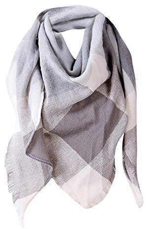 YEBIRAL Damen Schal Kariert übergroßer Frauen Tücher Halstuch Dreieck Schal(Grau)