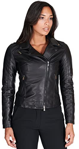 D'Arienzo Chiodo Pelle Nera Donna Giacca Biker Vera Pelle Made in Italy Kbc Nero/M