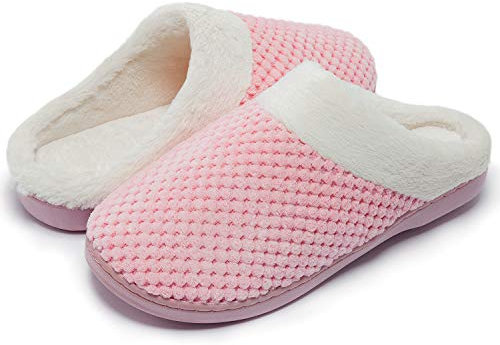 Kuako Chaussons Doublées en Peluche Femme Anti-dérapant À Mémoire D'intérieur Hiver Confort Chauds Accueil Pantoufles, Rose, 36/37 EU