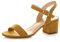 Ajvani Women Ladies Low Block Heel peep Toe Ankle Strap Strappy Party Sandals - Mustard Suede - 7 UK