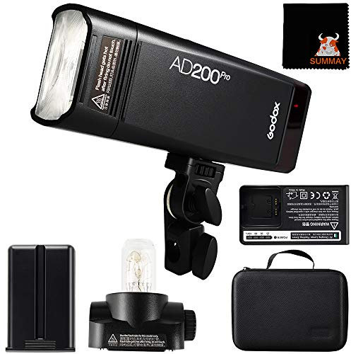 Godox AD200 Pro kit AD200Pro 200Ws Flash Strobe 1/8000s High Speed Sync 0.01-1.8s Recycling 2900mAh with Bare Bulb/Speedlite Fresnel Flash Head