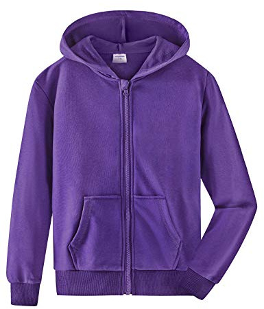 Spring&Gege Ragazzo Felpa con Cappuccio Giacca con Cerniera Basic in Cotone Tinta Unita per Bambino, Viola, 9-10 Anni