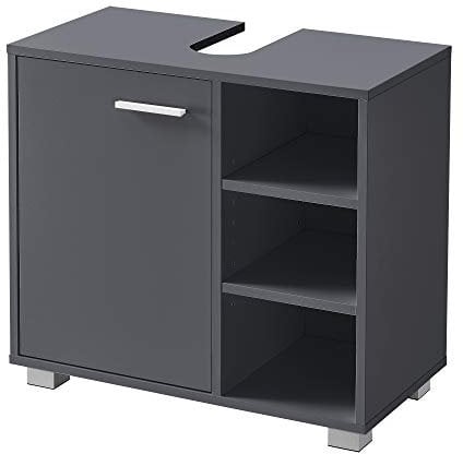 [en.casa] Waschbeckenunterschrank 56 x 60 x 31 cm Badezimmerschrank mit Siphonausschitt Badschrank mit Schranktür 3 Ablagefächern Dunkelgrau