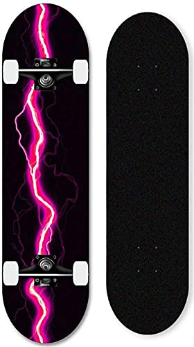 Jugendliche, Erwachsene und Kinder komplettieren Skateboards, 31-Zoll-7-Lagen-Ahorn-Blitz-Skateboard, geeignet für professionelles Skateboarding für Jungen und Mädchen-Blitzrosa.
