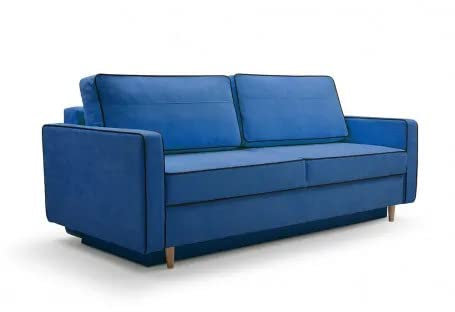 MOEBLO Sofa mit Schlaffunktion und Bettkasten aus Samt Couch für Wohnzimmer, Schlafsofa Wohnlandschaft mit Bettfunktion - KASTA - Blau