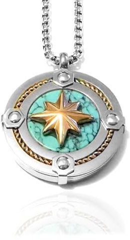 amorili Collana Uomo Rosa dei Venti in Acciaio Inossidabile | Pendente Bussola Nautica | Catena Regolabile Fino a 50 cm | Gioiello Regalo Elegante Stile Marina Militare (l)