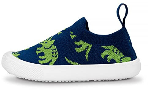 Jan & Jul Easy-On Schuhe für Baby Jungen, Turnschuhe mit Breiter Passform (Triceratops, EU Size 21.5)