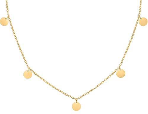 Nuoli® Kette Gold Plättchen Damen (40 + 5cm verstellbar) kette Coin für Damen aus wasserfestem Edelstahl mit Geschenkverpackung