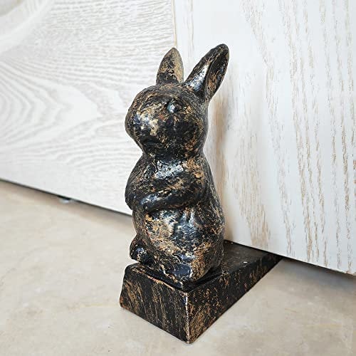 Cast Iron Door Stop, Cute Decorative Rabbit Door Stopper, Heavy Duty Door Stop Wedge for Home and Garden with Powerful Resistance - Rustic Red Brown