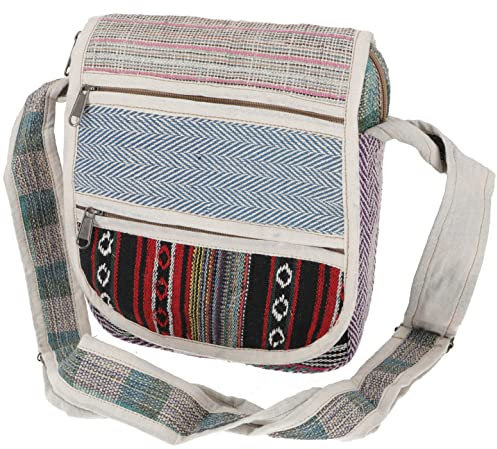 GURU SHOP Kleine Hanftasche Schultertasche, Boho Ethnotasche, Goa Tasche - Modell 1, Herren/Damen, Mehrfarbig, Size:One Size, 24x22x8 cm, Alternative Umhängetasche, Handtasche aus Stoff