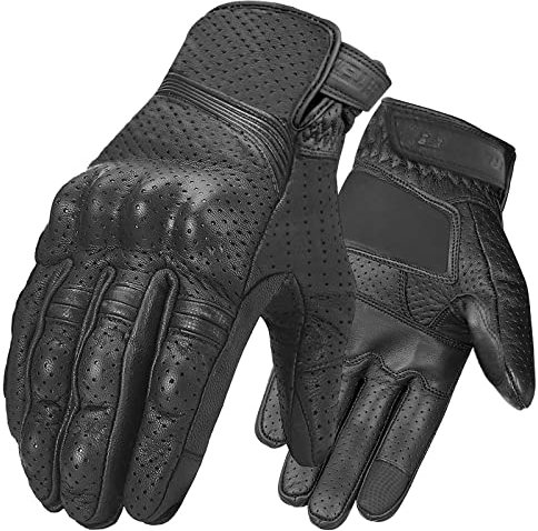 Motorradhandschuhe Herren Leder Motorrad Handschuhe Herr Atmungsaktiv Touch Screen Fahrradhandschuhe, Schwarz Männer Professionelle Mountainbike (L, Schwarz mit Löcher)