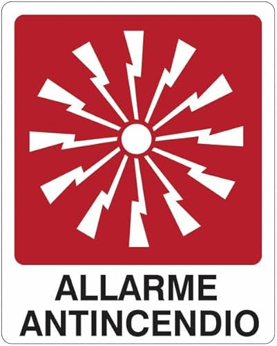 Allarme antincendio - con pittogramma e testo - CARTELLO SEGNALETICO in Adesivo Resistente, Pannello in Forex o Pannello In Alluminio (PANNELLO IN ALLUMINIO 20X31 CM)