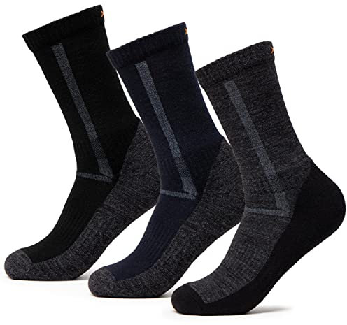 Occulto Herren Merino Wandersocken 3er Pack (Modell: Reinhold) Schwarz-Anthrazit-Navy 39-42