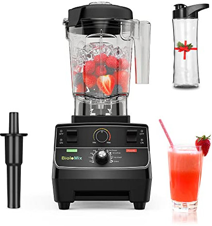 BioloMix Professional Blender Smoothie Mixer with 2L BPA Free Pitcher, Smart Timer And Pre-Programed Peak 2200W Power Mixer 8 Blades for Ice Smoothie, Frozen Dessert, Hot Soup, Nuts (Black, T5300)