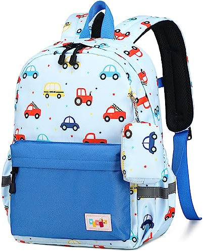 mygreen Kinderrucksack mit Brustgurt Kindergartentasche Kindergartenrucksack 37 cm, 27 cm oben, 11 Liter unten, 6 Jahre/Klein Backpack Adventure Bus Hellblau