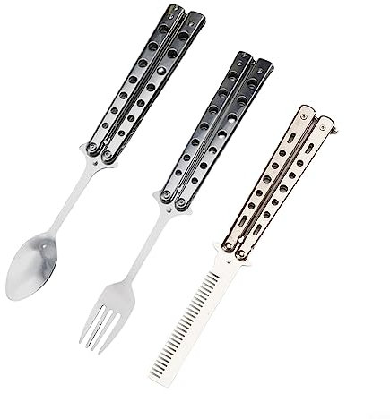 Juego de cubiertos de mariposa para camping, caza, viajes, al aire libre, cuchara, tenedor y peine