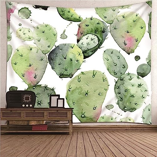 Wandbehang 200x200, Wand Tuch Weiß Grün Kaktus Wandteppich Wohnzimmer Deko Wand