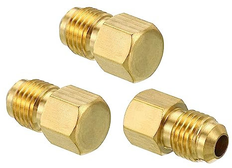 PATIKIL Male 1/4 Messing Dichtung Stopfen 3 Pack SAE Fackel Rohr Fitting 45 Grad Sechskant Rohrleitung Beschläge für Klimagerät Kühlung