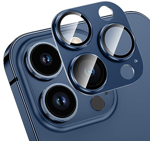 HWeggo for iPhone 15 Pro/iPhone 15 Pro Max Camera Lens Protector,9H Tempered Glass Camera Cover,All-in-one Aluminum Alloy Metal,Anti-Scratch Matte Case Friendly(Blue)