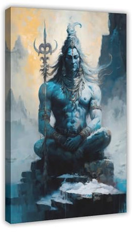 MEZUMI Lord Shiva Indian Gods Art 1 Leinwand-Poster, Wandkunst, Dekordruck, Bild Gemälde für Wohnzimmer, Schlafzimmer, Dekoration, Rahmenstil, 60 x 90 cm