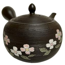 Teiera giapponese Kyusu tokoname argilla 15,5 fl.oz. modello corteccia di pino con fiore acqua albero modello SHUNJUU dal Giappone F23zj504