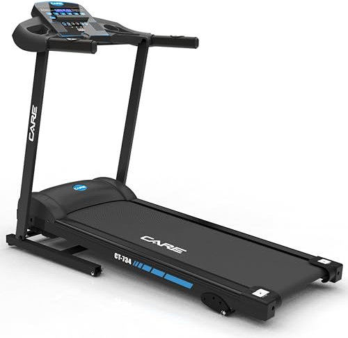Care Fitness - Vernetztes Laufband – faltbar – maximale Geschwindigkeit 14 km/h – Manuelle Neigung – 12 Trainingsprogramme – 3 manuelle Neigungen Blau