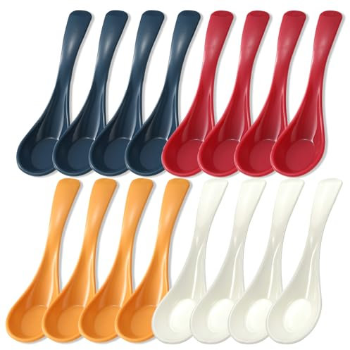 LELE LIFE 16 cucharas de sopa asiáticas, cuchara de sopa china japonesa para ramen, pho, miso, albóndigas, fideos Wonton, soba, aptas para lavavajillas (4 colores), LJ-195