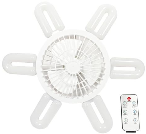 Shenrongtong Lumière de ventilateur à douille, lumière de ventilateur avec télécommande, Ventilateur de plafond LED pliable E27 avec télécommande, Ampoule 4 modes 6U 60W, fonctionnement silencieux