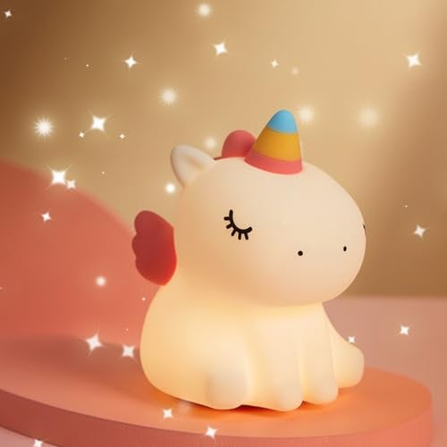 AmmToo Nachtlicht Kinder Einhorn Nachtlampe - Lampe Dimmbar Timer, Touch-Steuerung Silikon Nachtlicht Baby, USB-Aufladbar Niedliche Kawai Lampe, Kinderzimmer Deko