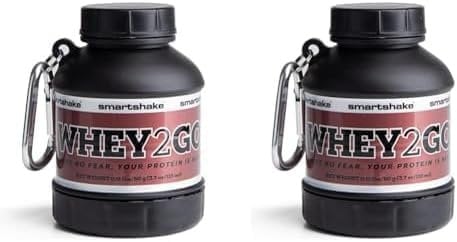 Smartshake Whey2Go Black Protein Powder Storage Container 50g – BPA Free Shaker Bottle Funnel for Whey Protein Powder + Protein Shakes 110ml, DC Comics Batman Gifts for Men (Black) (Pack of 2)