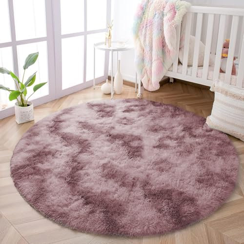 Oxford Homeware Tappeto rotondo per soggiorno, 120 x 120 cm, colore rosa lilla, antiscivolo, moderno, super morbido, soffice, non perde pelo, per camera dei bambini