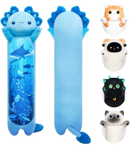 Mewaii 50CM Largo Axolotl de Peluche Almohada Suave y Cómoda Peluche Salamandra Azul Cojines de Felpa Perfectos para Regalo