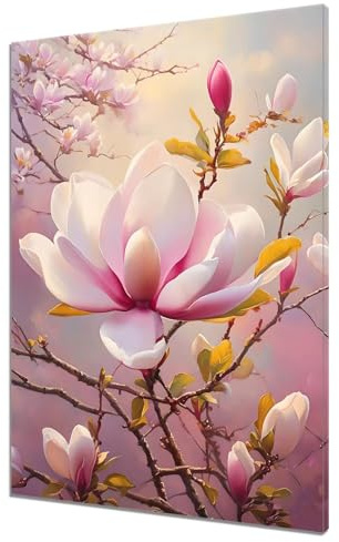 Malen Nach Zahlen Erwachsene Blumen, DIY Handgemalt Ölgemälde Leinwand Kits, DIY Set Erwachsene Anfänger Paint by Numbers Malen Nach Zahlen Magnolie zur Wanddeko Wohnzimmer, Kein Rahmen (40x50cm) K-8
